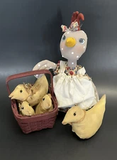 Primitive Americana Folk Country Chicken Hen Chicks Handmade Painted Cloth Doll