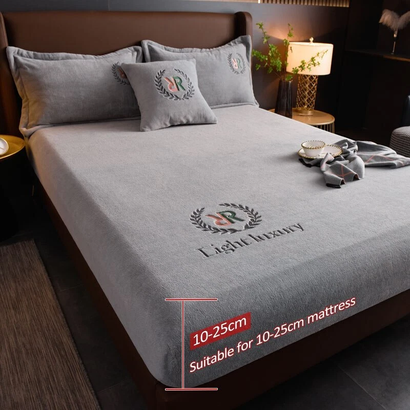 Elastic Velvet Bed Cover Bed Sheets Mattress Cover Soft Queen King Solid Color - Image 4 of 4