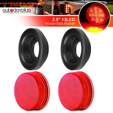 2x Round shape Trailer Clearance Lamp Side Marker Light - Red - 13 Diodes 2.5"
