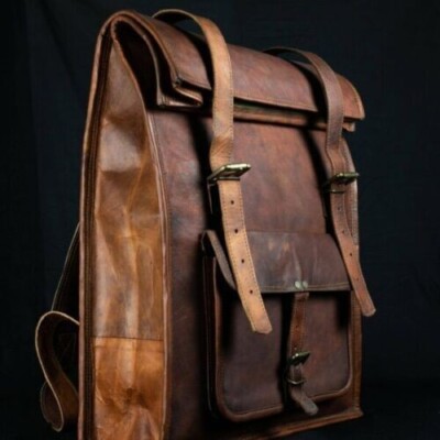Unisex Handmade Goat Large Leather Bag Backpack Genuine Rucksack Travel Vintage