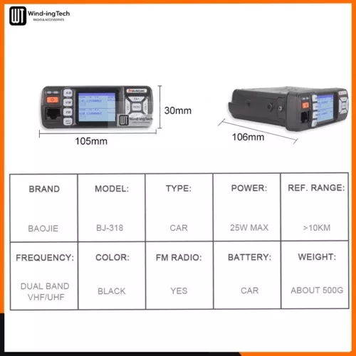 Mini radio móvil Baojie UHF VHF BJ-318 25W 136-174 y 400-490Mhz - Imagen 9 de 11