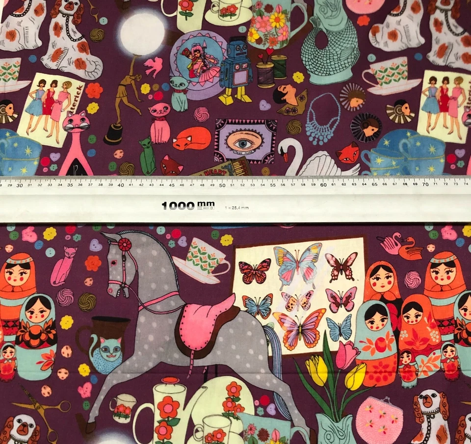 Stoff Meterware Baumwollstoff Baumwolle 50 cm Märchen Matroschka Pferd Abstrakt  - Bild 3 von 4