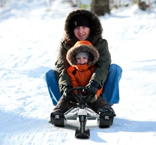 44 x 20 Inch Kids Snow Sled with Steering Wheel and Double Brakes