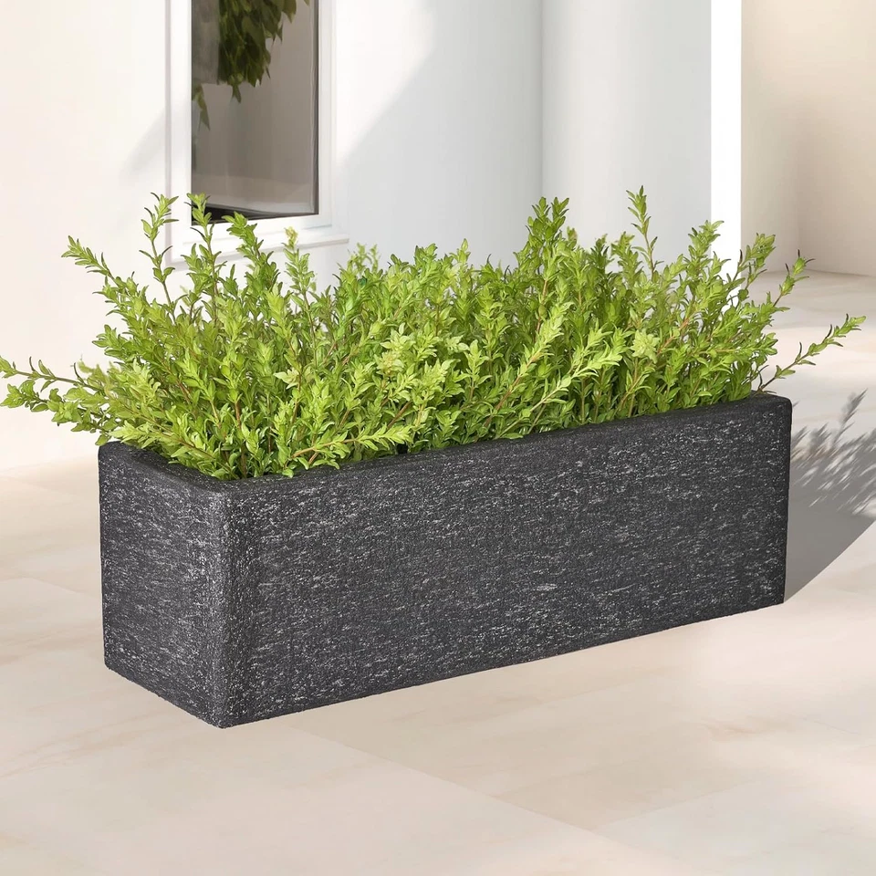 24 Inch Rectangular Concrete Planter,Durable All-Weather Use with Drainage Holes - Image 2 of 4