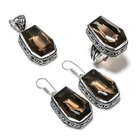 Natural Smoky Topaz Gemstone Handmade 925 Sterling Silver Jewelry Set L756