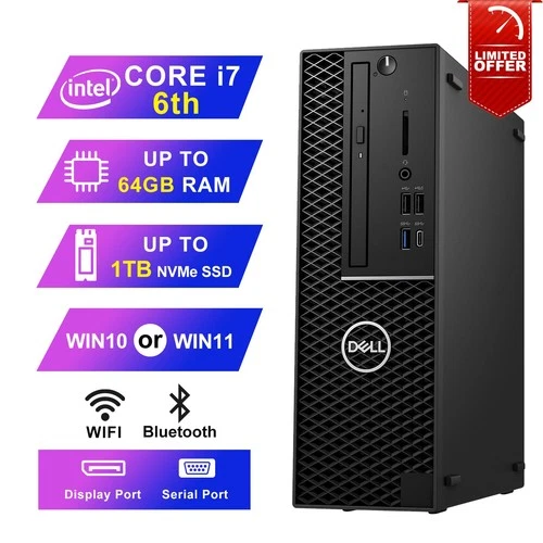 DELL Desktop Computer PC Core i7 6TH, 64GB RAM, 1TB NVMe SSD,Win 10/11,Wifi+BT