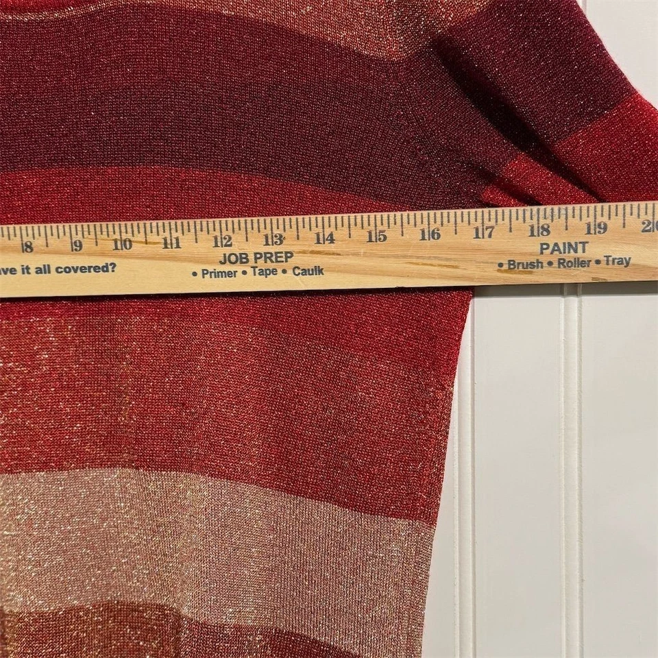 Antonio Melani Sweater Medium Red Gold Metallic Striped Crew Neck Holiday Party - Image 4 of 4