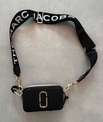 Marc Jacobs The Snapshot Crossbody Umhängetasche Leder schwarz/weiß Logo-Riemen
