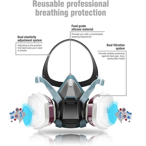 Atemschutzmaske mit Filter Gasmaske Staubfilter Schutzbrille Staubmaske Kit DHL - Bild 7 von 14