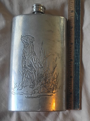 Vintage Orvis 8 Oz Hip Flask Double Sided Hunting Dog Scene Retriever & Ducks