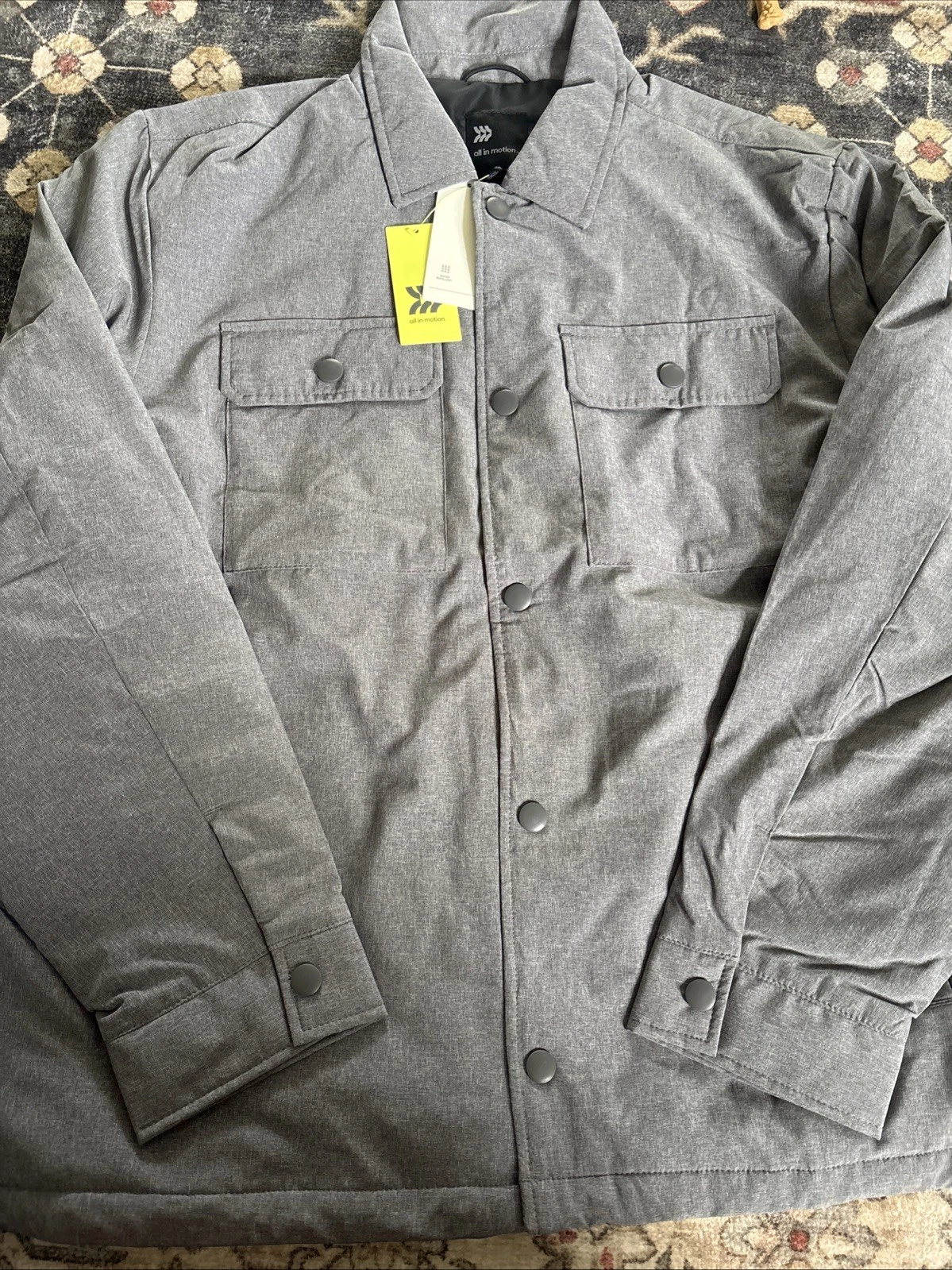 Mens All In Motion Gray Insulated Shirt Jacket Button Up Water Resistant Size XL