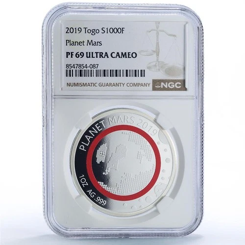 Togo 1000 francs Mars Solar System Planets Space PF 69 NGC silver coin 2019