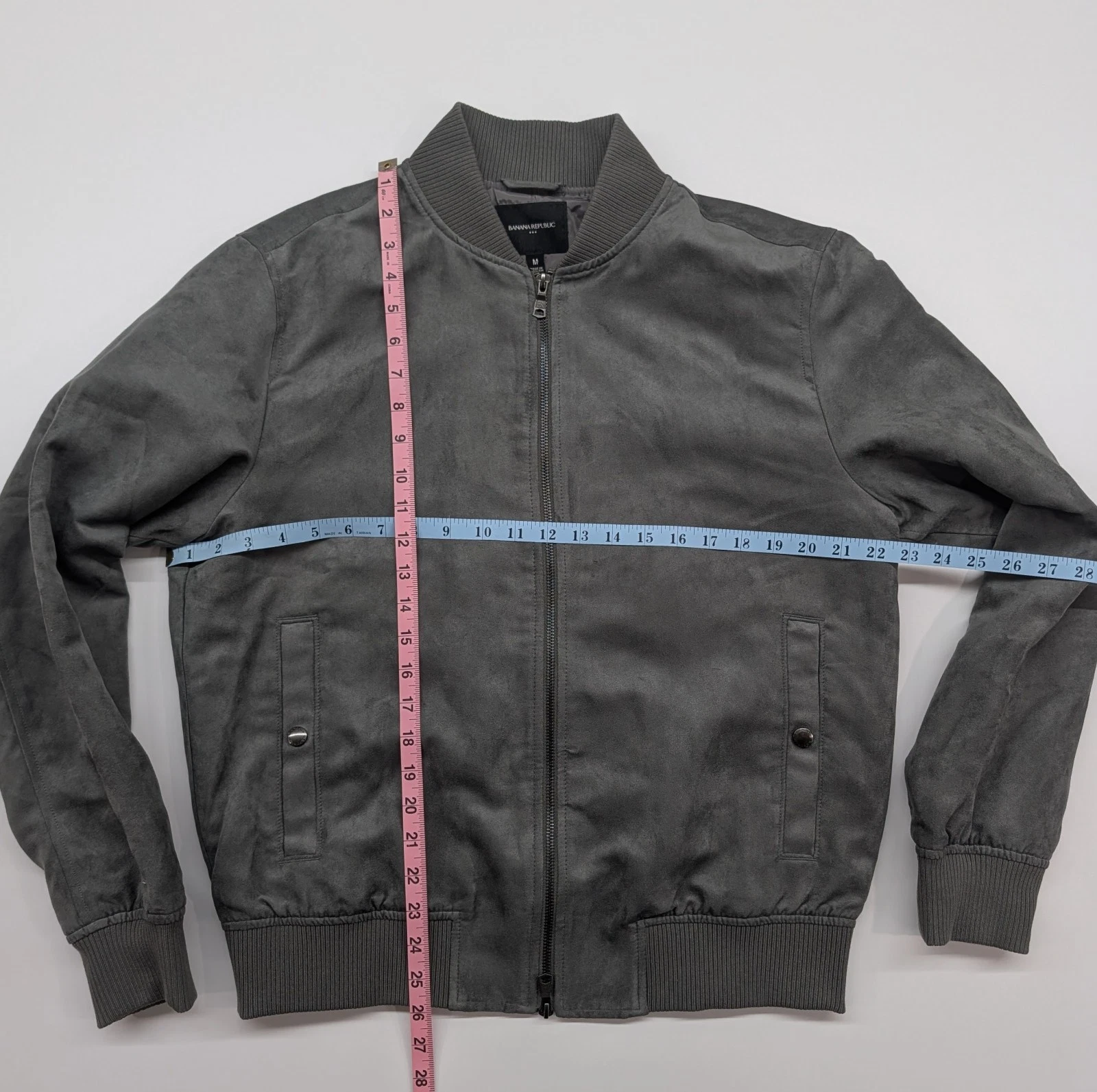 Banana Republic Mens Vegan Faux Suede Bomber Jacket Charcoal Gray Medium - product detail image 4