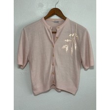 VTG Short Slv Sweater S Pastel Petal Pink Floral Appliqu  Soft Girl Coquette