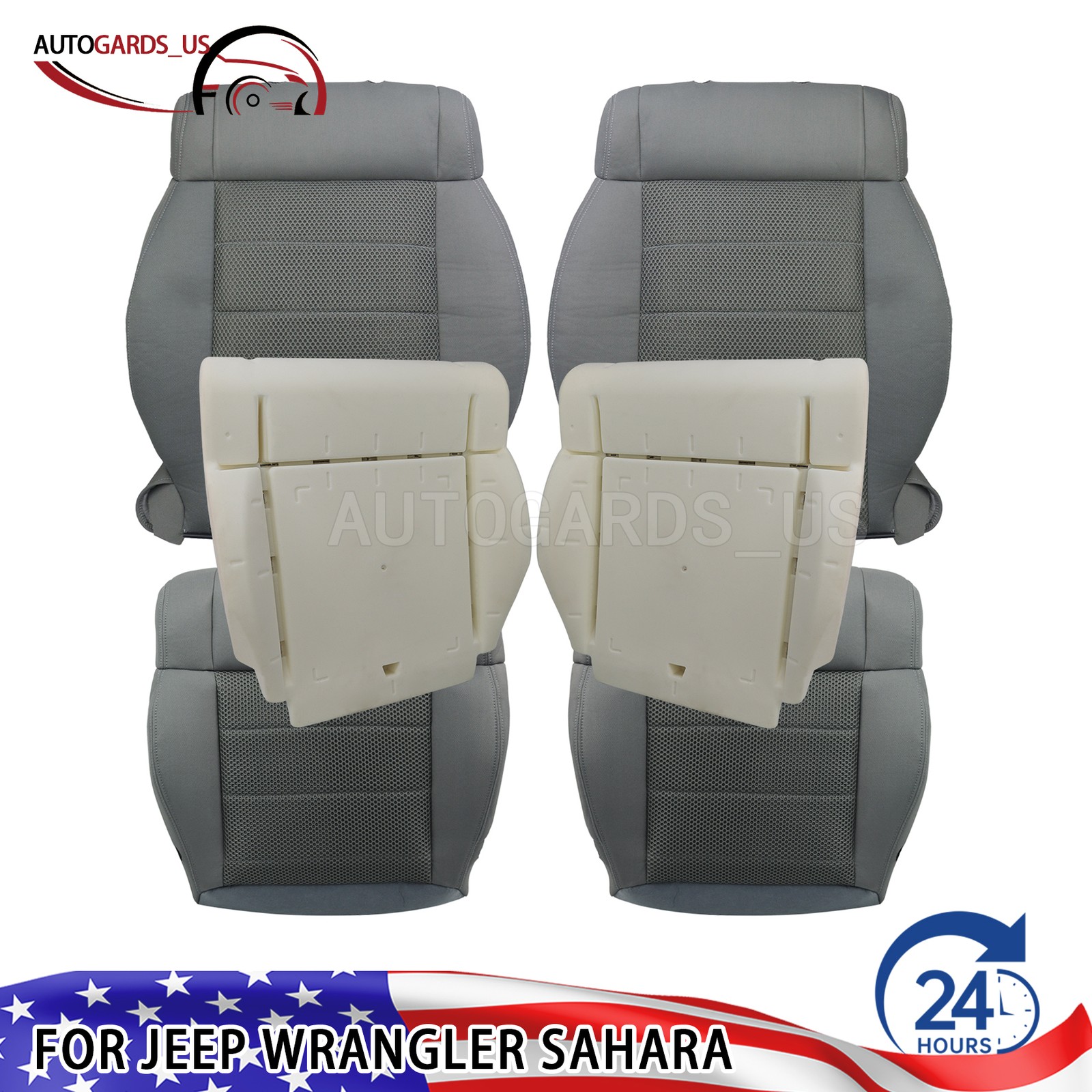 For 2008-2010 Jeep Wrangler Sahara Rubicon Front Seat Cover Gray & Foam Cushion
