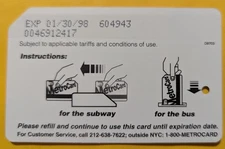 Instructions for NYC Metrocard, 27 yrs old, Mint condition