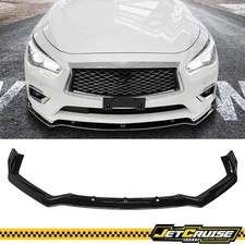 Fits 18-24 Infiniti Q50 Sport Front Bumper Lip Spoiler Splitter 3PC Gloss Black