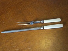 Vintage Sharpening Steel & Meat Fork Faux Bone Handle.