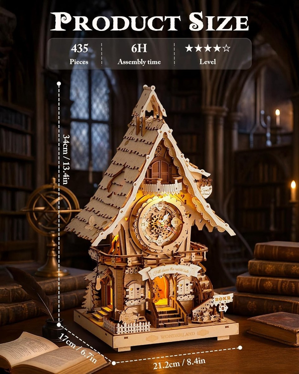 ROKR LC901 Cuckoo Clock, Natural Wood, Mechanical 3D Wooden Puzzle