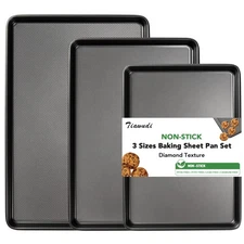 Baking Sheet Pan Set, 0.8mm Thick Heavy Duty Cookie Sheet with Diamond Textur...