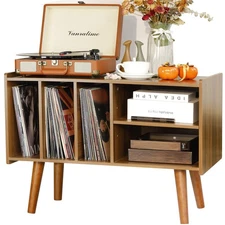 Record Player Stand with Vinyl Storage Holds Up to 300lb, Large Record Player...