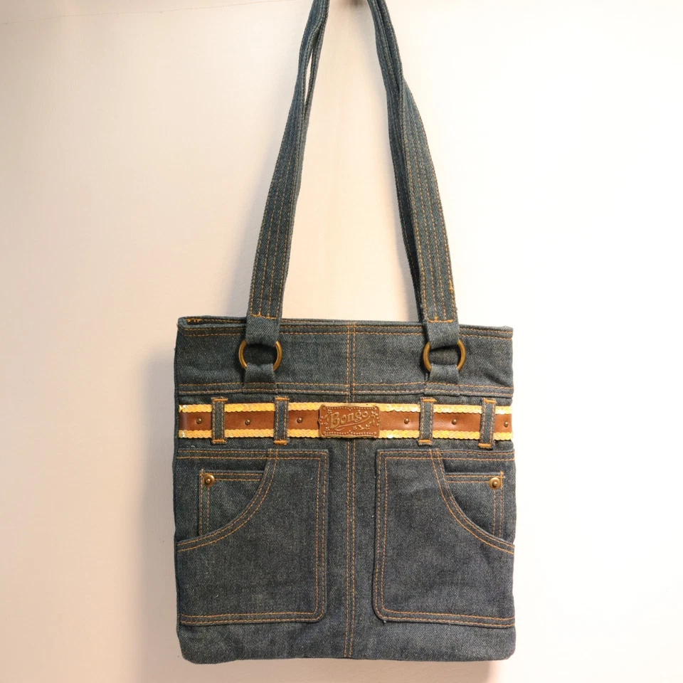 Bolso de Hombro Bongo Denim Mujer S Azul Jean Bolsillo Forrado Cartera Bolso a Presión Foto 2 de 4