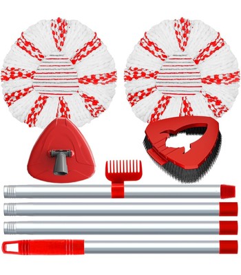 Tiefenreinigung Spin Mop Köpfe 1Griff Combo Set Scheuerbürste 2er Pack Rot Mikrofaser