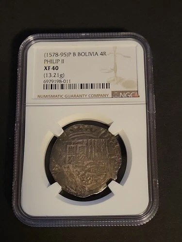 1578-1595 PB BOLIVIA SILVER 4 REALES-Philip II XF40 (13.21g) NGC