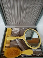 Vintage Vanity Set Monogrammed Case Ivoroyd Ivoroid Mirror Brush Comb Celluloid