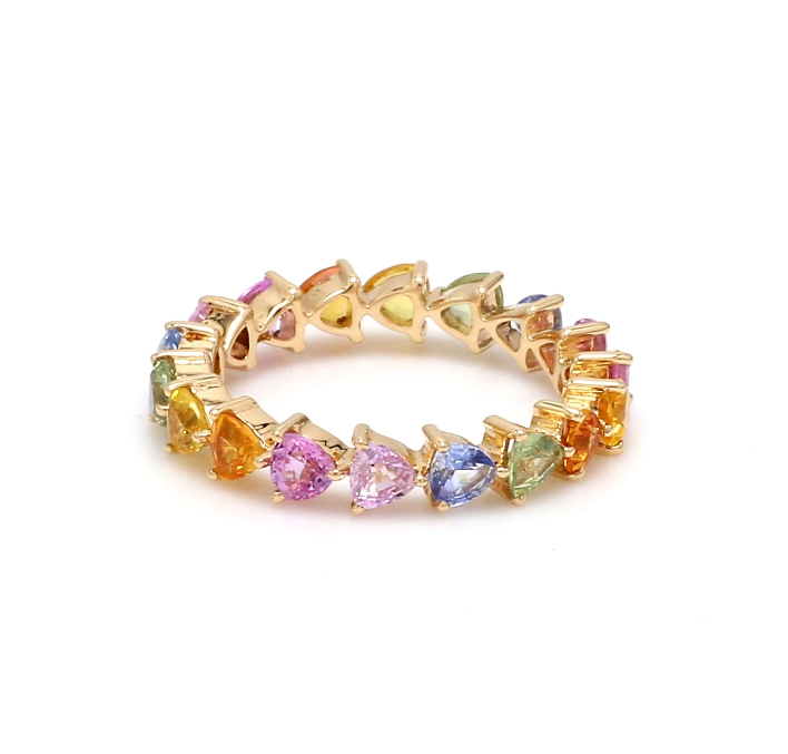 Multi Rainbow Sapphire Gemstone Band Ring 10k Solid Gold Ring Size