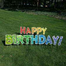 Rainbow Sparkly Look Yard Signs Happy Birthday 15" Waterproof with Stakes  B...