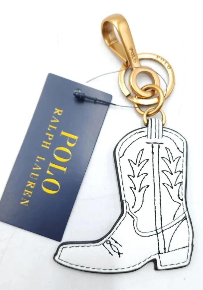 Polo Ralph Lauren Llavero/Anillo Latón/Cuero Bota Vaquera Blanco Bordado Foto 3 de 4