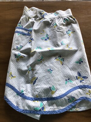 Vtg Butterfly Half Apron, Blue and White