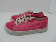 MK Michael Kors Monogram Fuchsia Logo Fabric/Leather Girls Shoes - Size 10