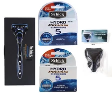 Schick Hydro Premium 5 Improved 1 Razor Handle + 7 Cartridges With Travel Cover