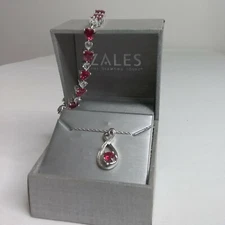 Zales Lab-Created Ruby Jewelry Set Heart-Shaped Line Bracelet Infinity Pendant