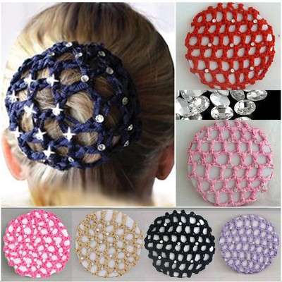 Women Hair Bun Cover Snood Rhinestone Ballet Dance Skating Net