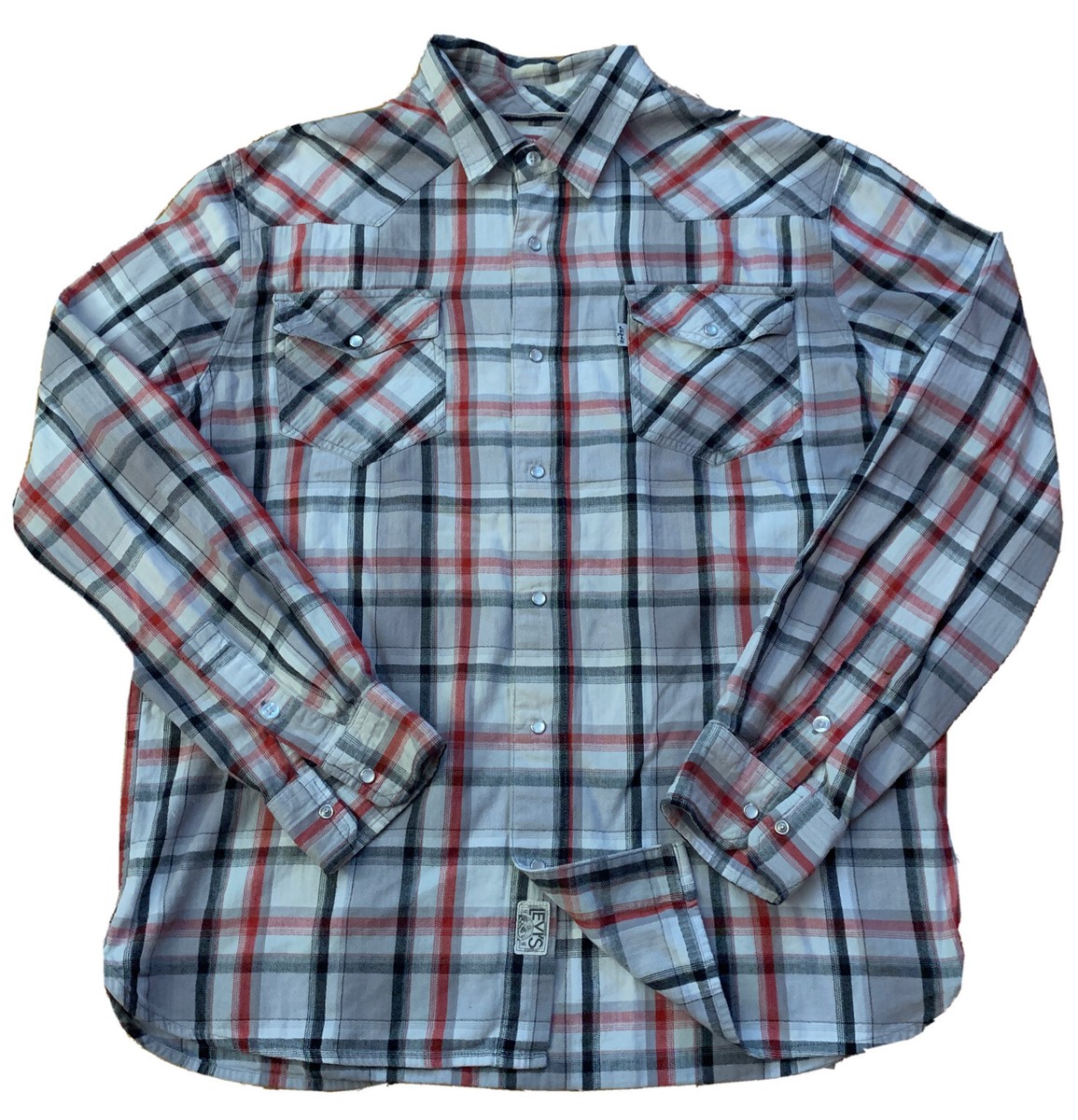 Levis Mens Pearl Snap Button Western Plaid Modern Shirt Cotton