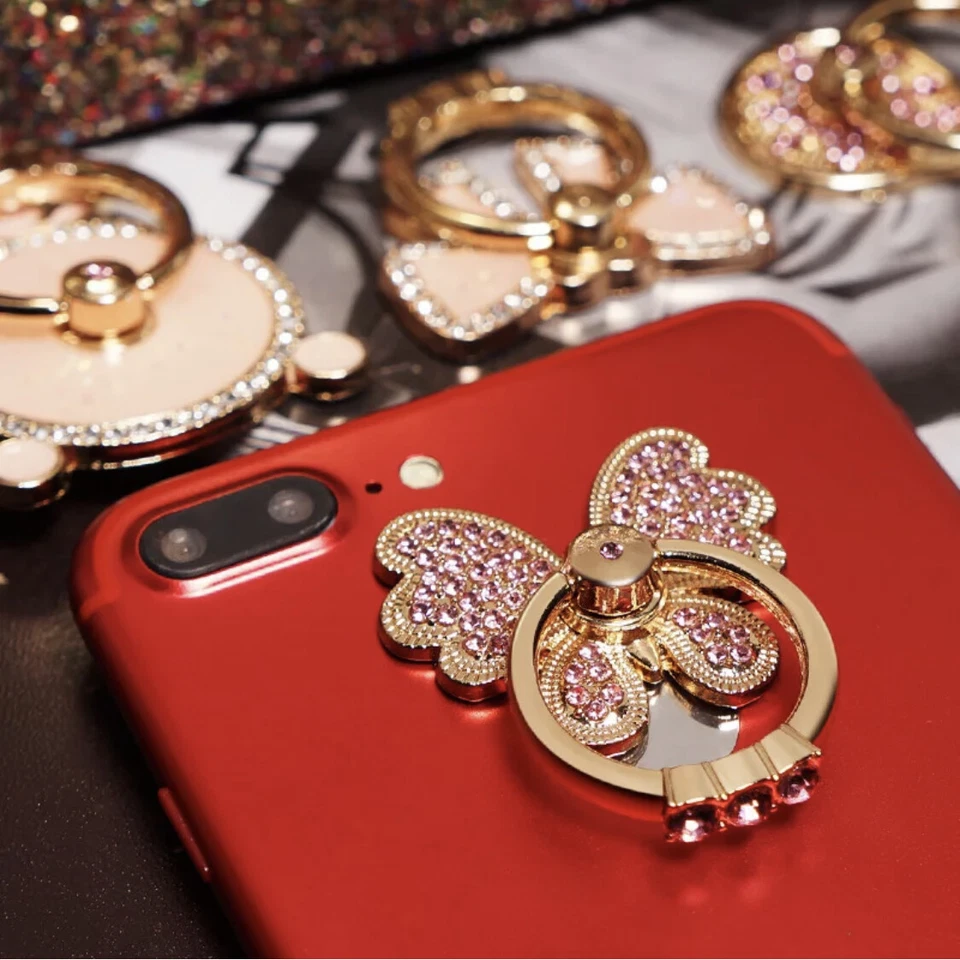 Suporte de anel de dedo giratório universal 360 suporte bling para celular borboleta - Imagem 2 de 2