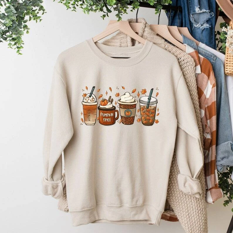 Pumpkin Spice Sweatshirt Fall Sweater Coffee Sweatshirt Fall Leaves Shirt