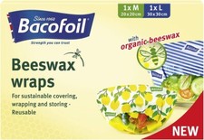 Bacofoil Reusable Beeswax Wraps With Organic Beeswax 1 x Medium And 1 x Large