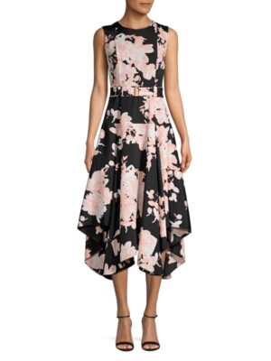 green emerald velvet dress Calvin Klein Womens Sleeveless Floral Fit and Flare, Cham Multi, 2 at  Amazon Women's Clothing store main image 0