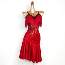 NEW Latin Ballroom Dance Dress Modern Salsa Waltz Standard Long Dress G845 Red