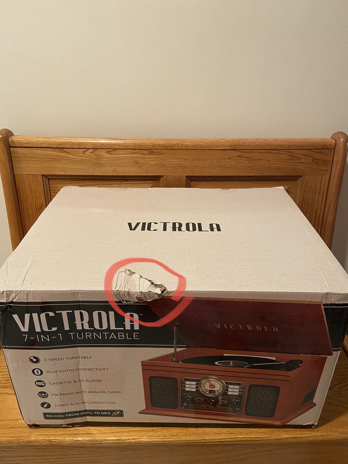 Victrola VTA-204B-MAH Classic 7-in-1 Turntable Music EntertainmentCenter with Bl