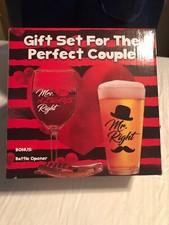 Wedding Shower Mr. Right and Mrs. Always Right Wine and Beer Glasses w/opener