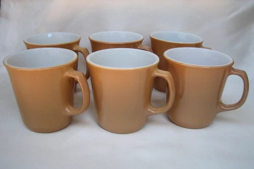 Vintage Corning Almond Brown Tan Coffee Mugs Cups 10oz Set Of 6