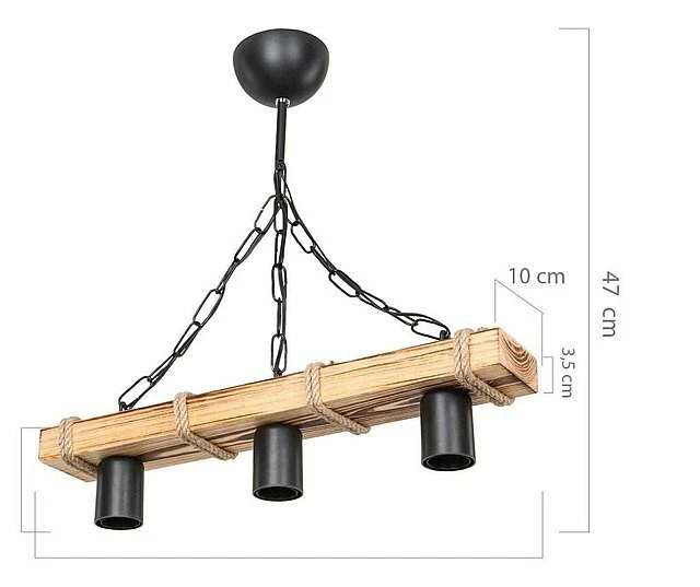 Wooden Ceiling Light With Rope 3 Lamps Rustic Chandelier Pendant New - Image 2 of 4