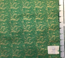 Festive Golden Leaves on Green Cotton Fabric 2 Yards
