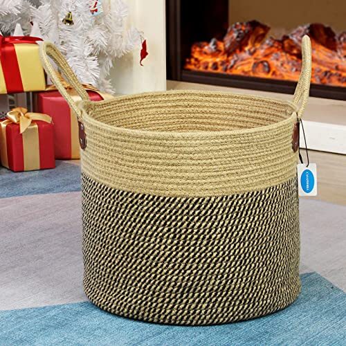Jute Large Basket Woven Storage Basket with Handles – Natural Jute Laundry Ba... - Picture 5 of 9