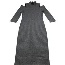 WHBM ribbed knit cold shoulder mock neck sweater dress XS